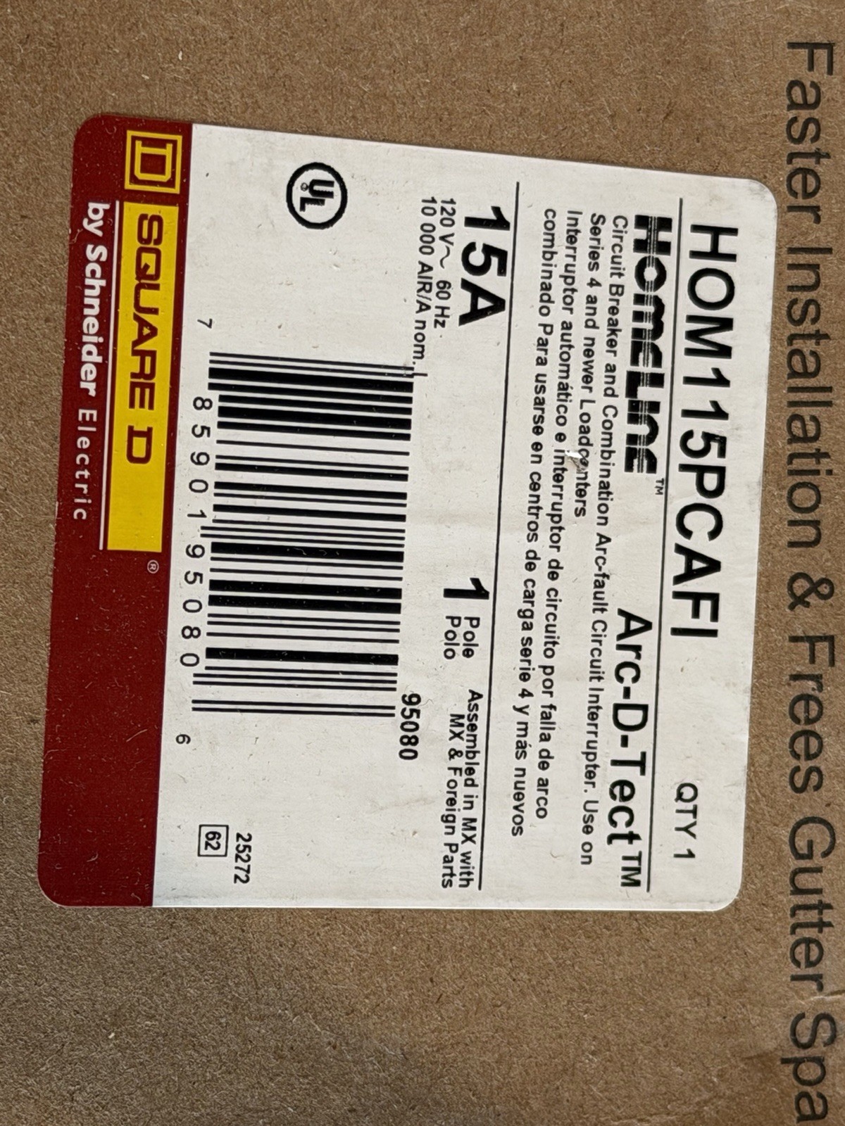 Square D HOM115PCAFI Homeline 15A Plug-On Neutral AFCI Circuit Breaker NEW