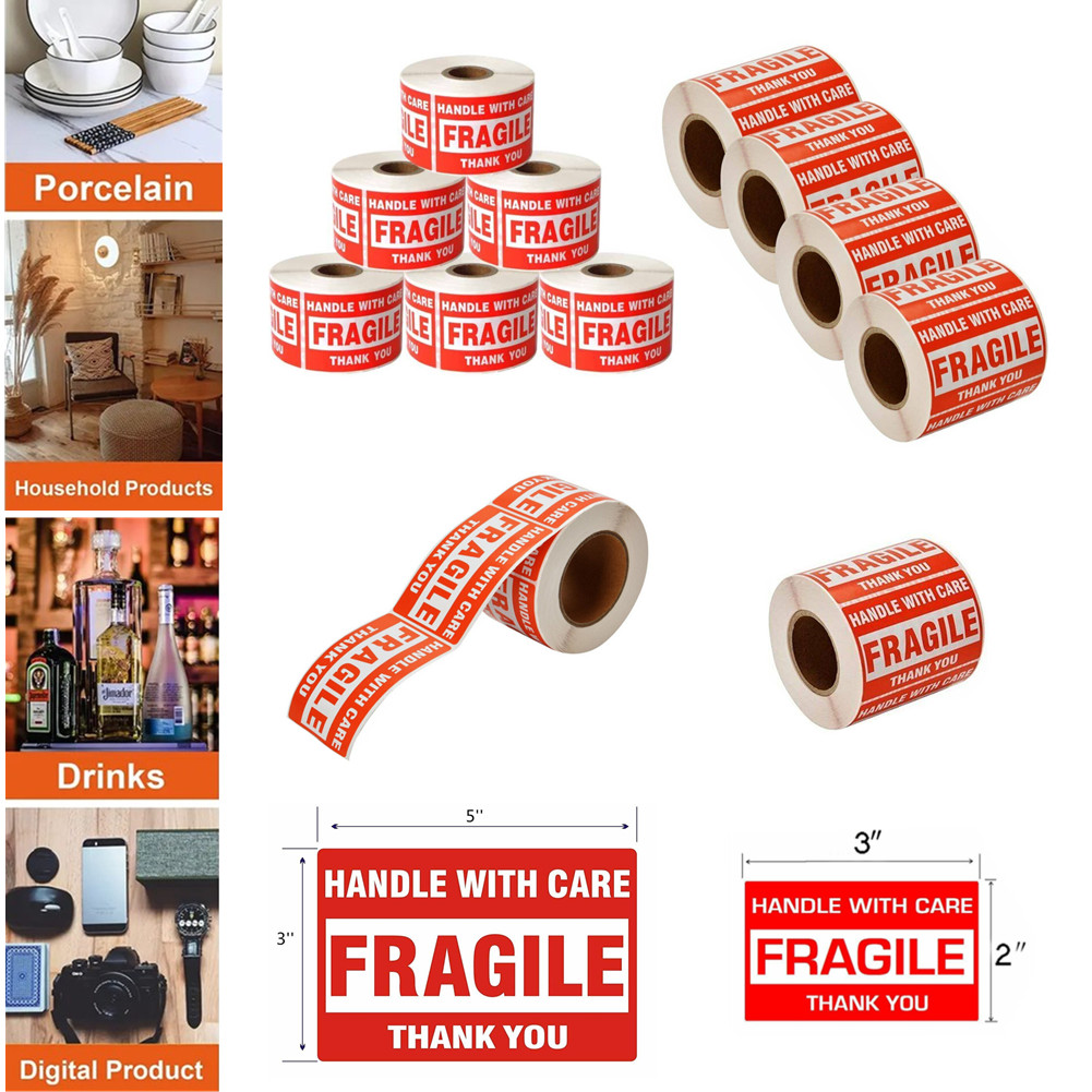 3000 Fragile Stickers 2×3 3×5 Fragile Label Sticker Handle With Care 500/roll