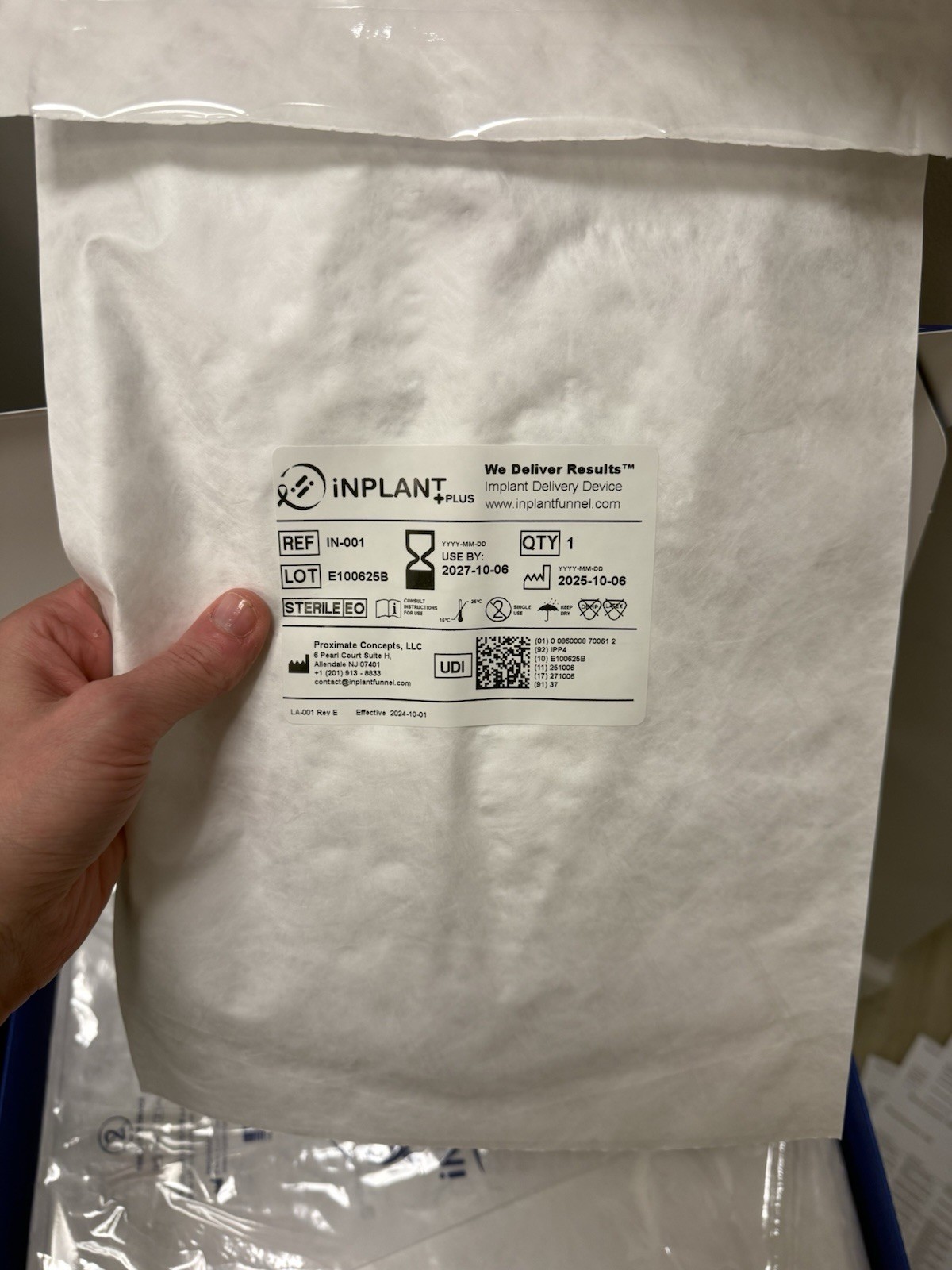 iNPLANT PLUS Breast Funnels IN-001 New Sealed Device Exp. 10/2027