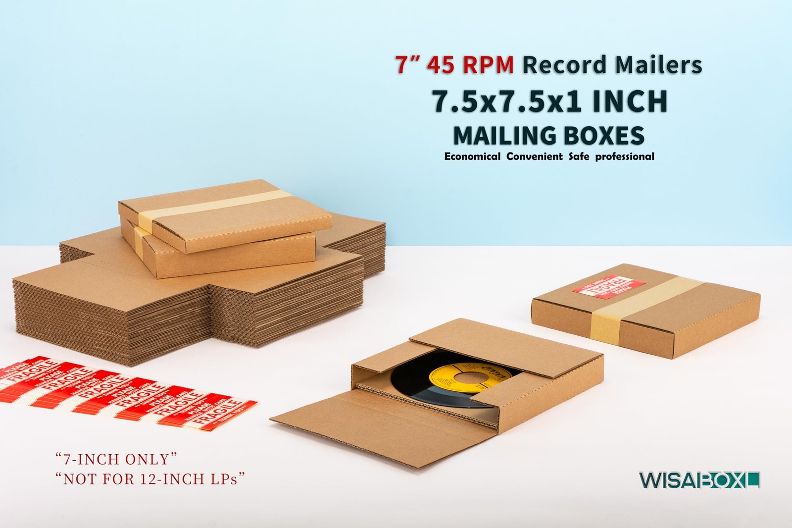 Wisaiboxl 7 Inch 45 RPM Record Mailers (NOT for 12″ LPs), 7.5 25 Pack, Brown