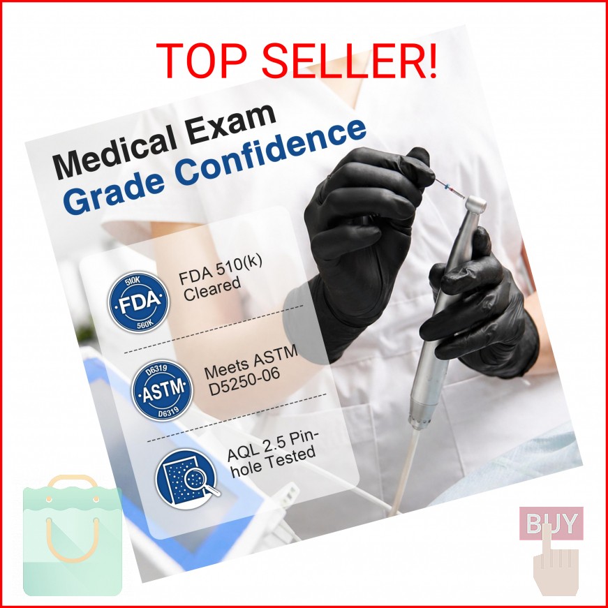 Schneider Black Vinyl Synthetic Exam Gloves, 4 Mil, Large, Disposable Gloves Lat