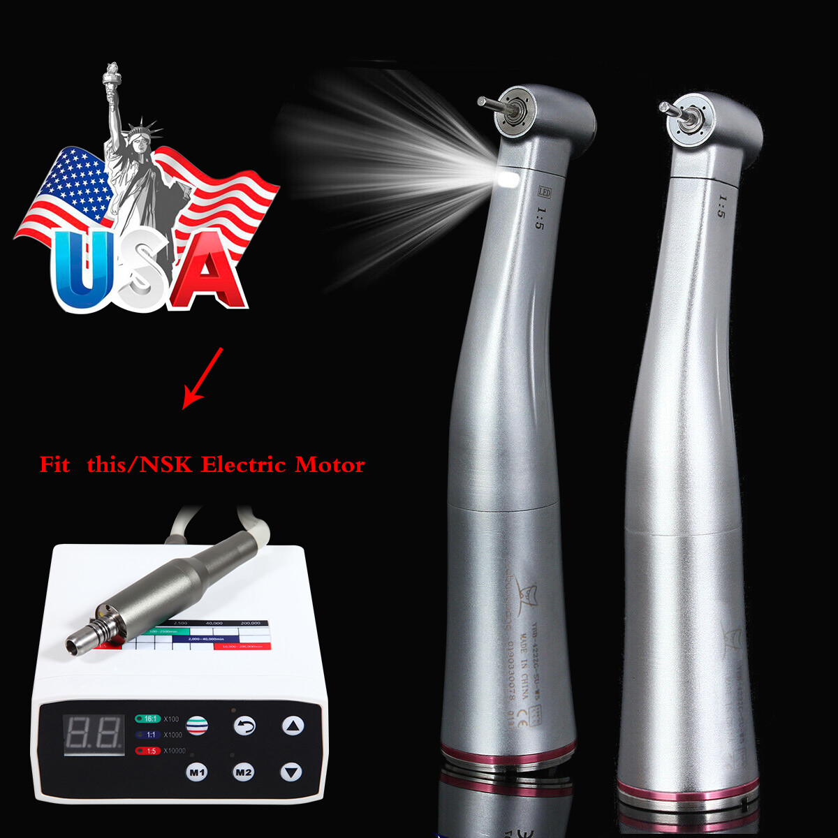 Dental 1:5 Increasing Contra Angle LED Optic Handpiece Fit NSK Electric Motor OR