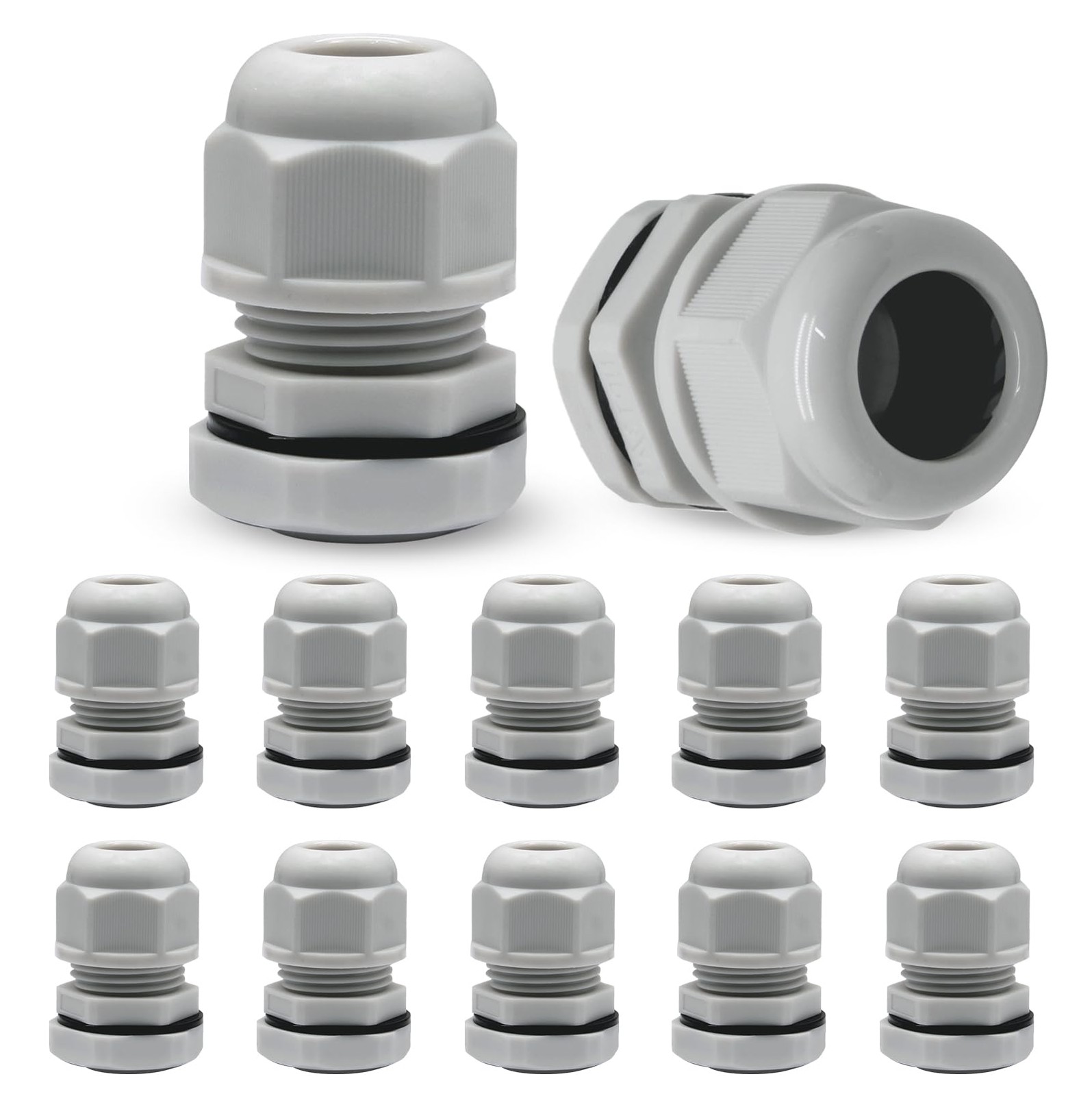 12 Pcs 1/2″ NPT Nylon Cable Glands, Grey Strain Relief Cable Cord Connector I