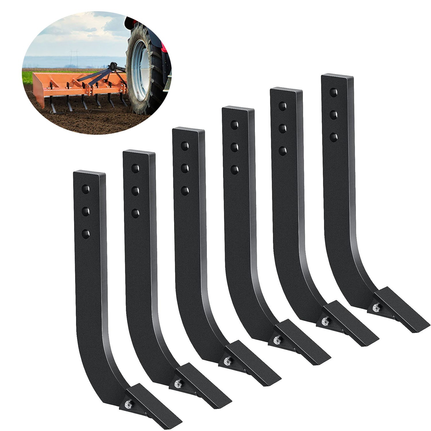 6 Pack 3 Holes Box Scraper Shank 16” Box Blade Shank Scarifier Shanks Teeth
