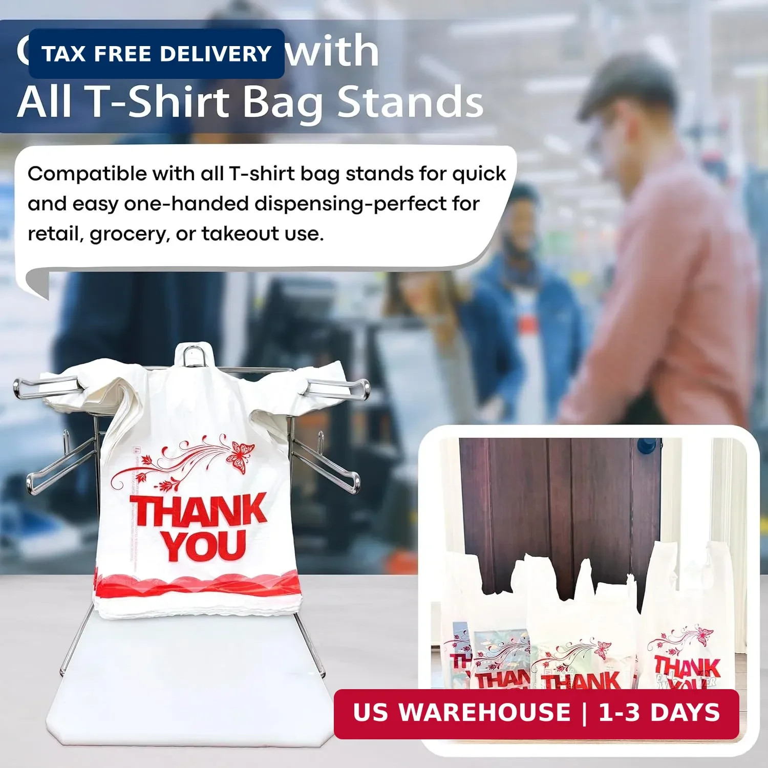 100 Pcs White Thank You Bags T Shirt Bags To Go Grocery Reusable Disposable FAST