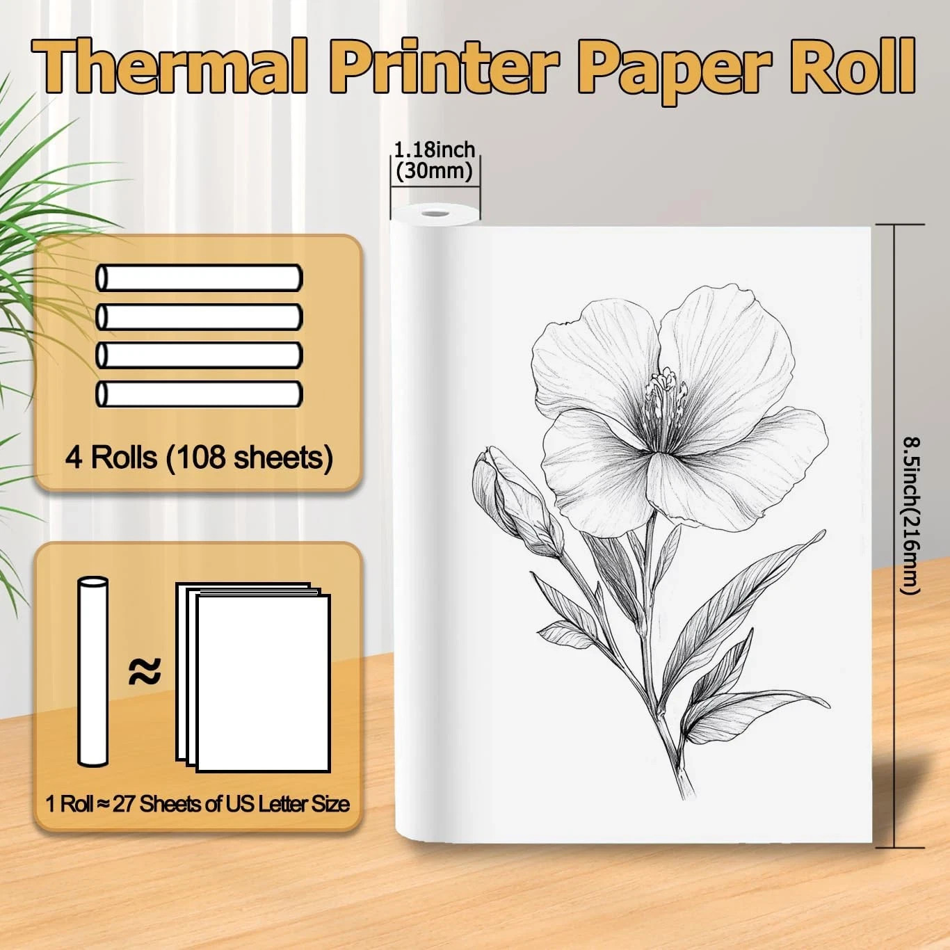 4 Rolls Thermal Paper 8.5’’ X 11’’ for Portable Printer, Compatible with D810/ M