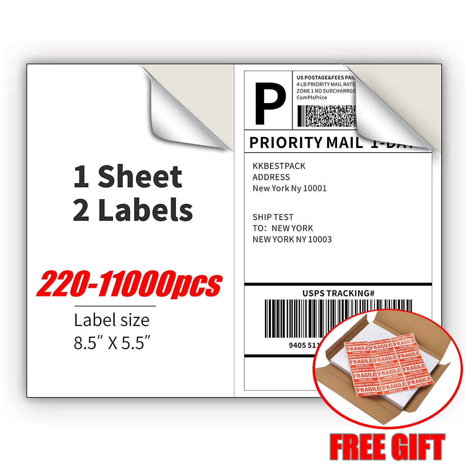 Shipping Labels 2 Per Sheet 8.5 x 5.5″ Half Sheets Blank Self Adhesive 220-11000