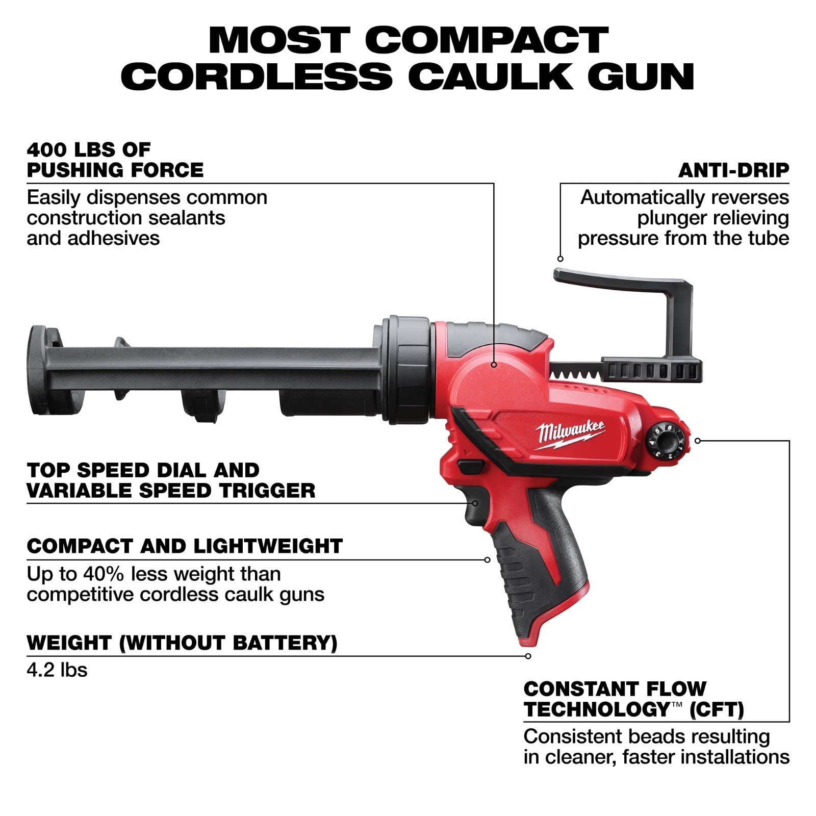 Milwaukee 2441-20 M12 10 oz Caulk & Adhesive Gun (Tool Only)