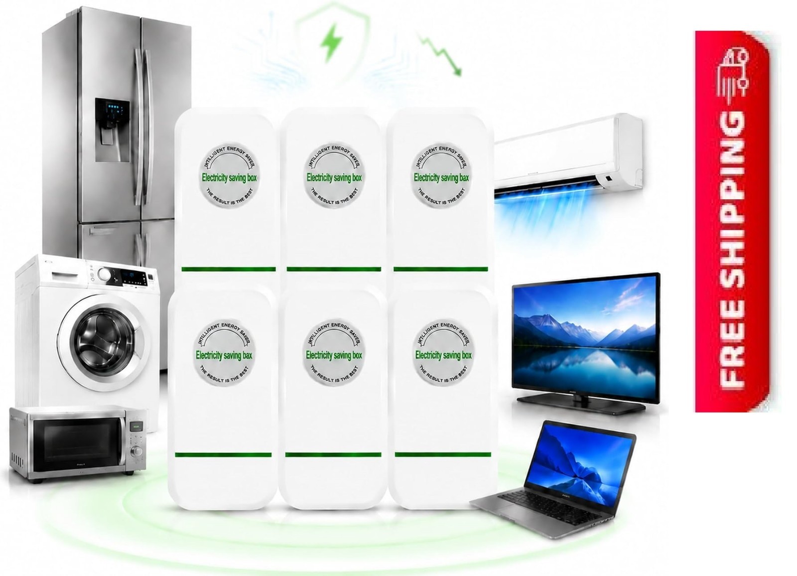 6 Pack Electricity Saving Box, Energy Saving Device Smart Voltage Support Stabil