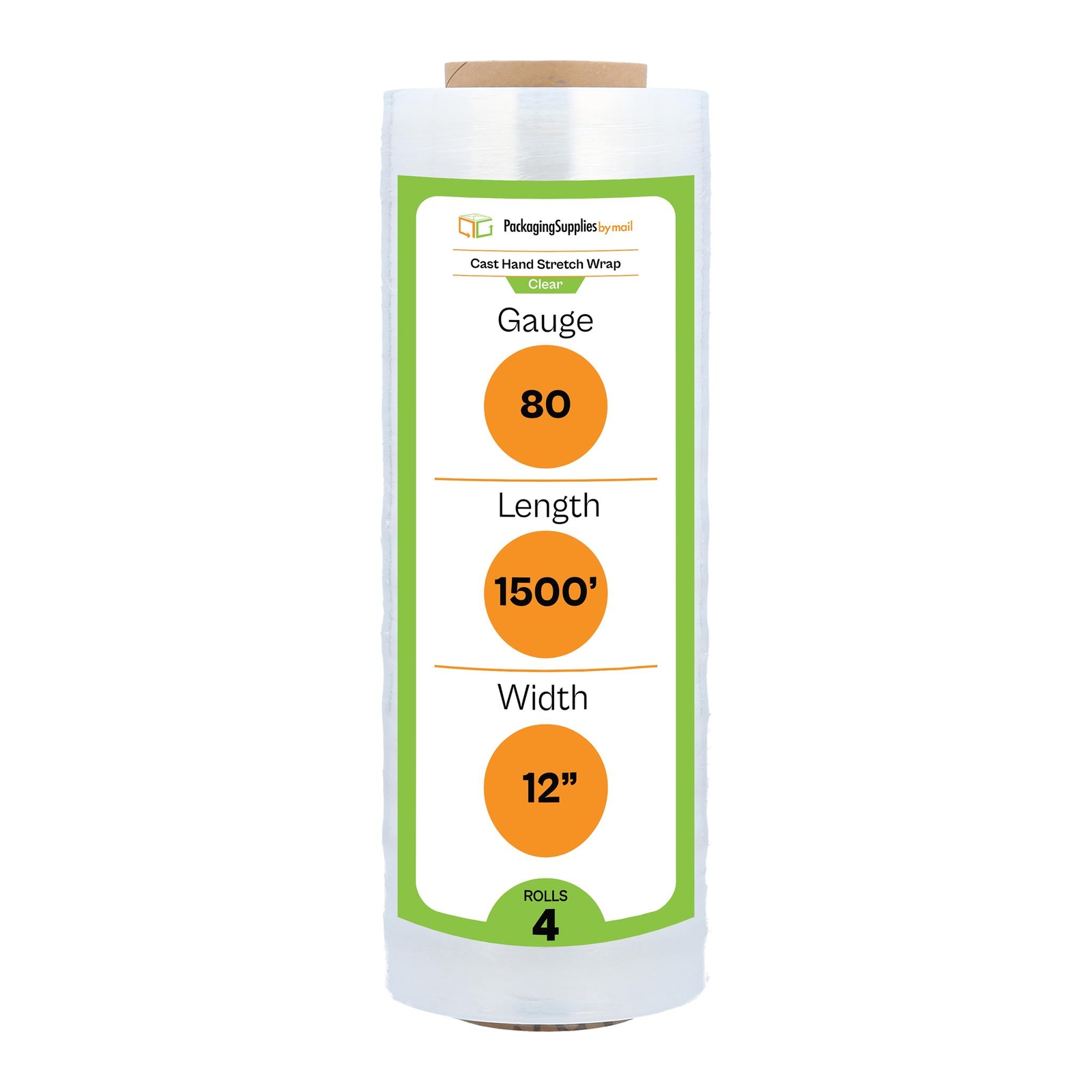 12″ x 1500′ 80 Gauge 4 Rolls Pallet Wrap Stretch Film Hand Shrink Wrap 1500FT