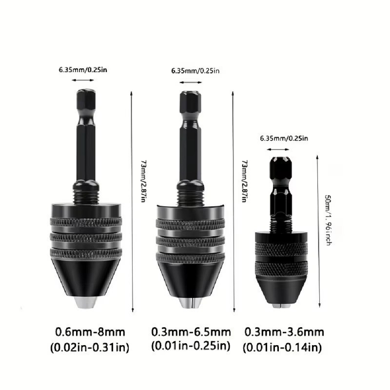 4Pcs 1/4″Hex Shank Keyless Drill Chuck Adapter Bit Quick Change Converter Driver