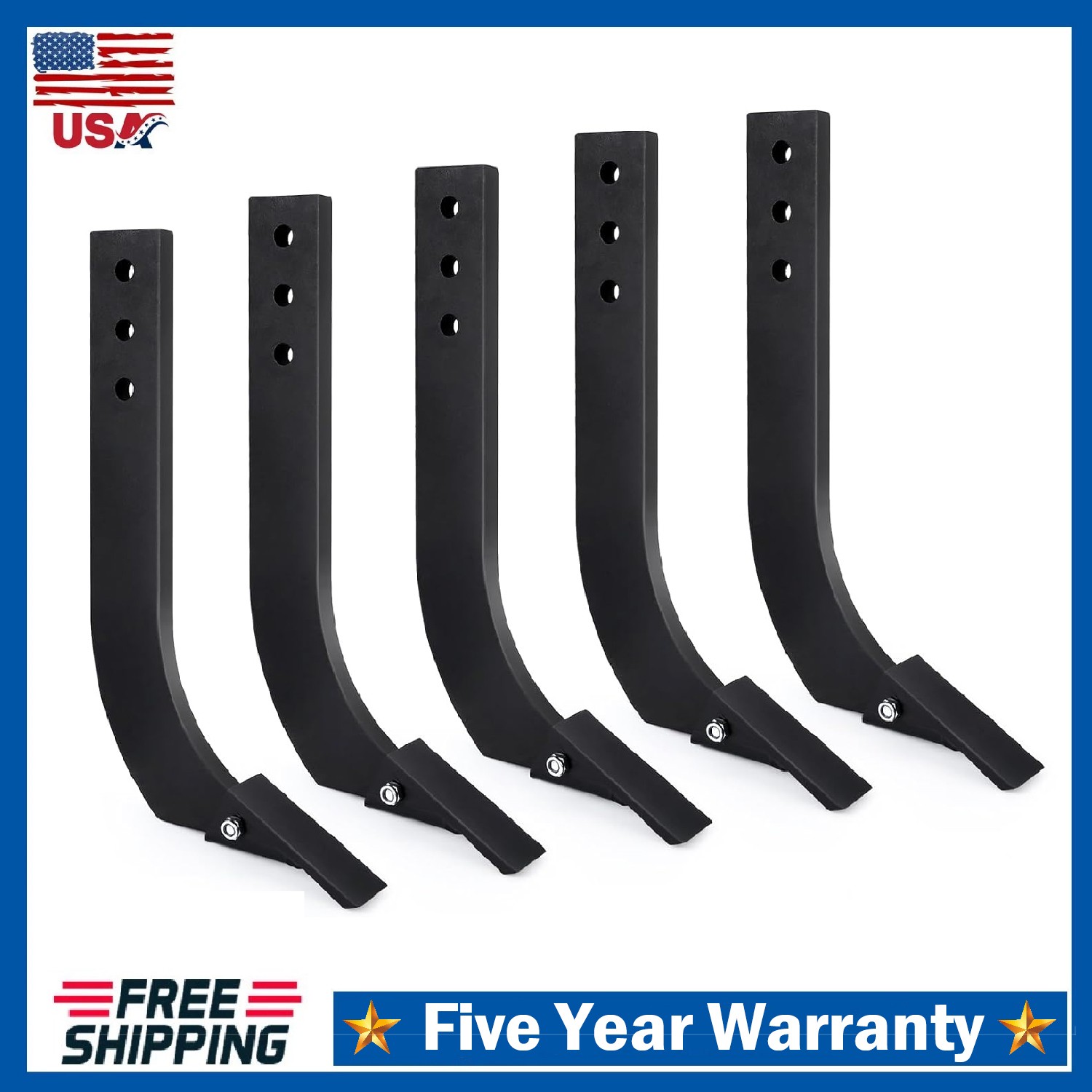 5pcs Box Blade Shank, 16” Ripper Shank 3 Holes Box Scraper Shank Teeth and Pins