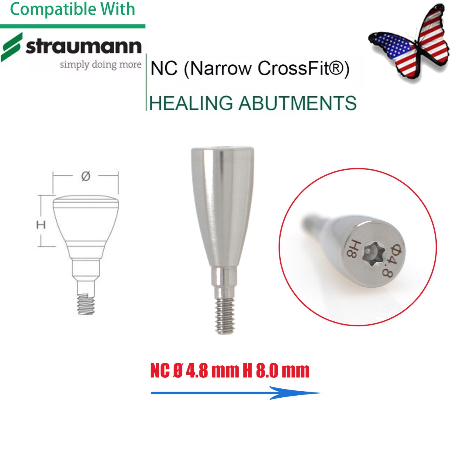 US NC Healing Abutment & Closure Cap Fits Straumann CrossFit BLT Ø3.3 5pcs/set