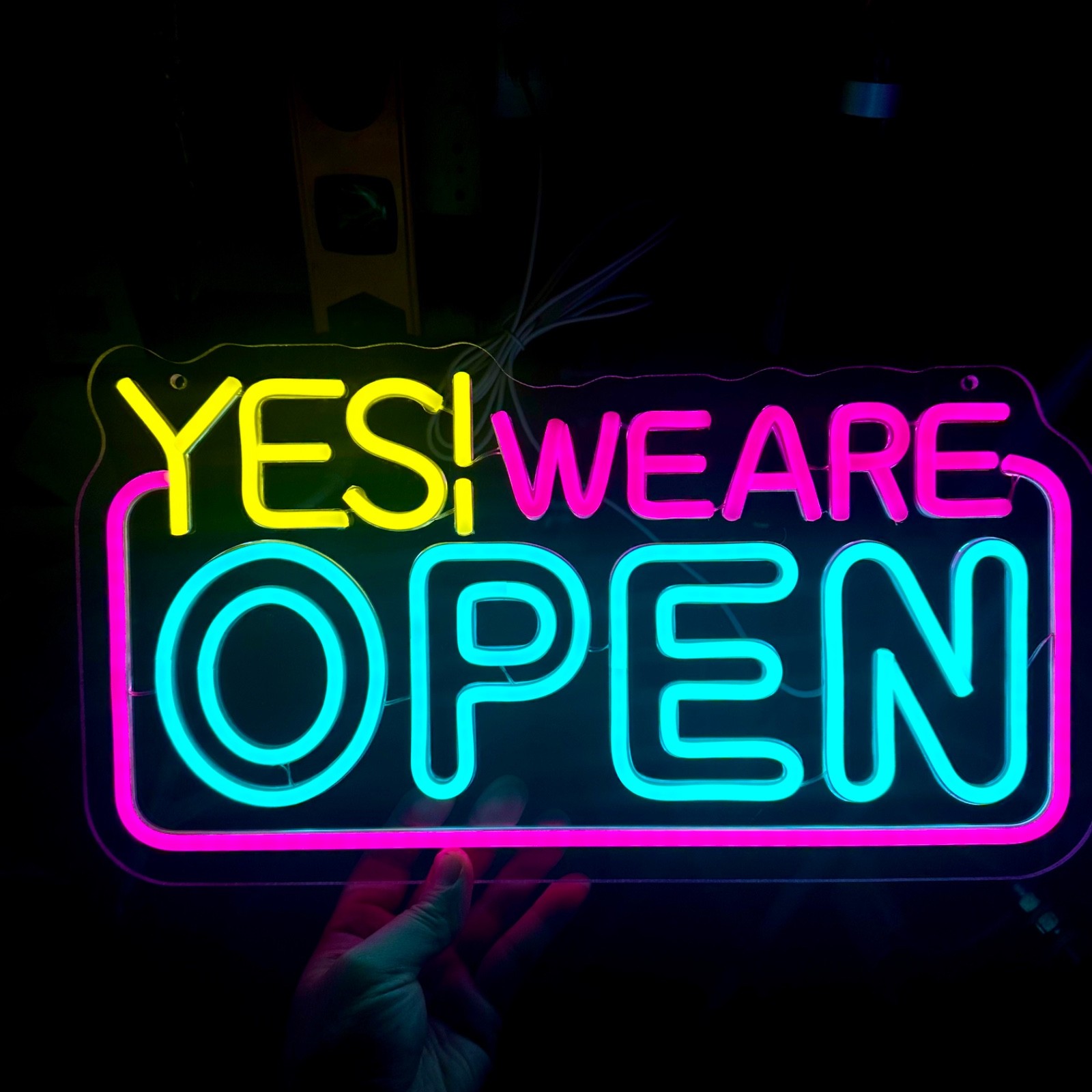 Vibrant “YES! WE ARE OPEN” Neon Sign – USB or Battery Powered, Bright Multicolor