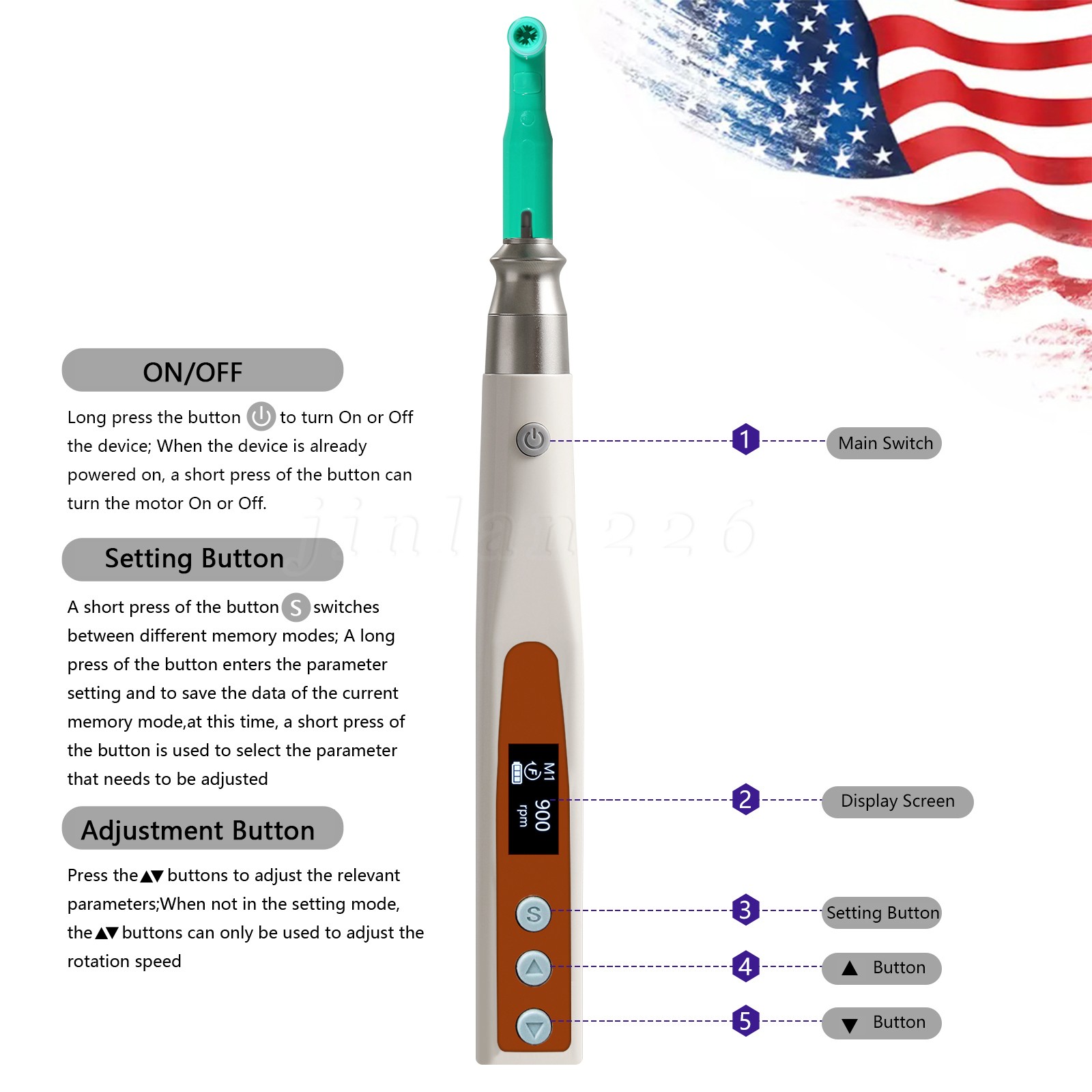 Dental Cordless Electric Hygiene Prophy Handpiece 360° Swivel + 2 Prophy Angles