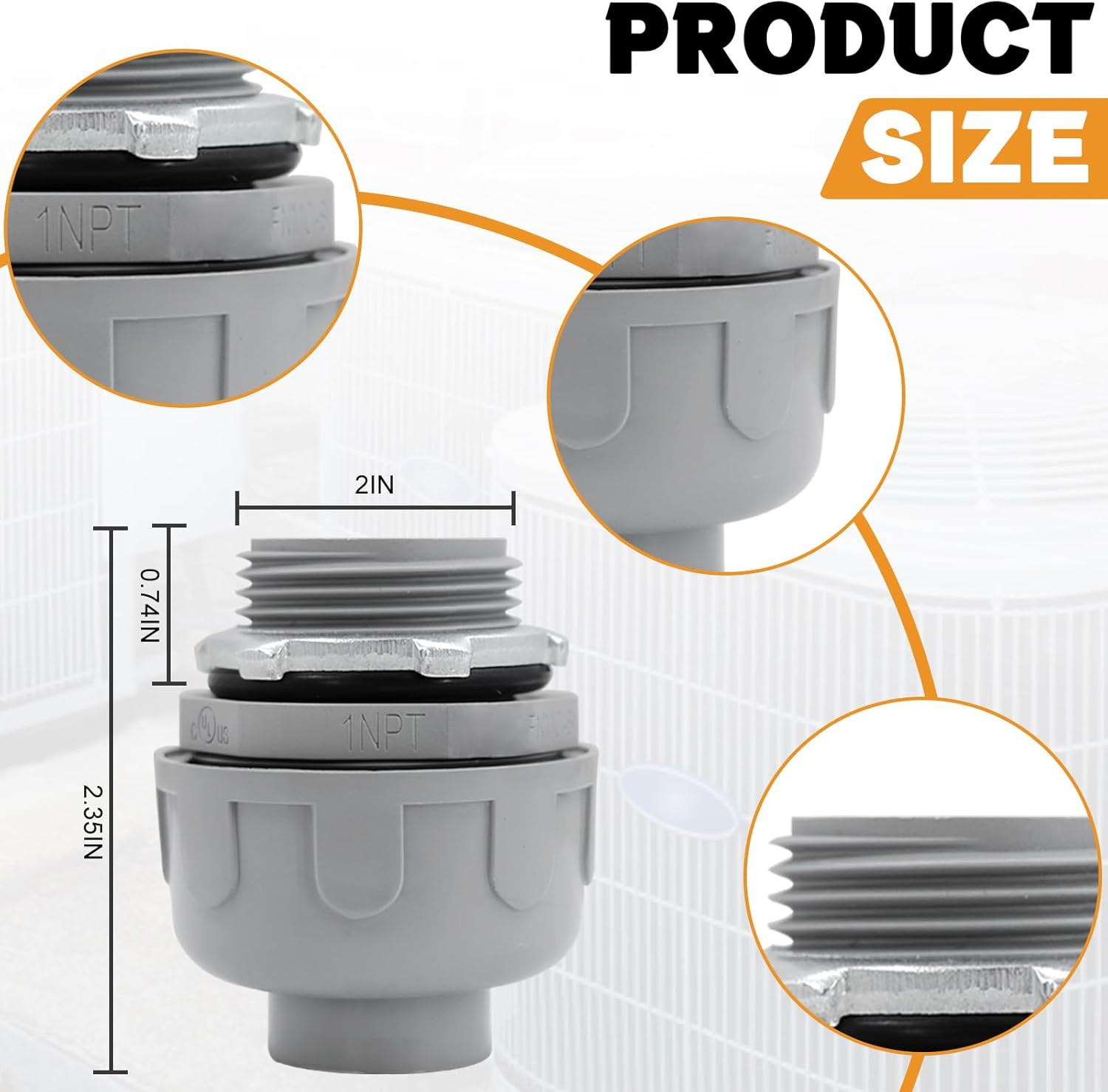 1 Inch Liquid Tight Connector PVC Flexible Conduit Connector,Straight 180 Degree