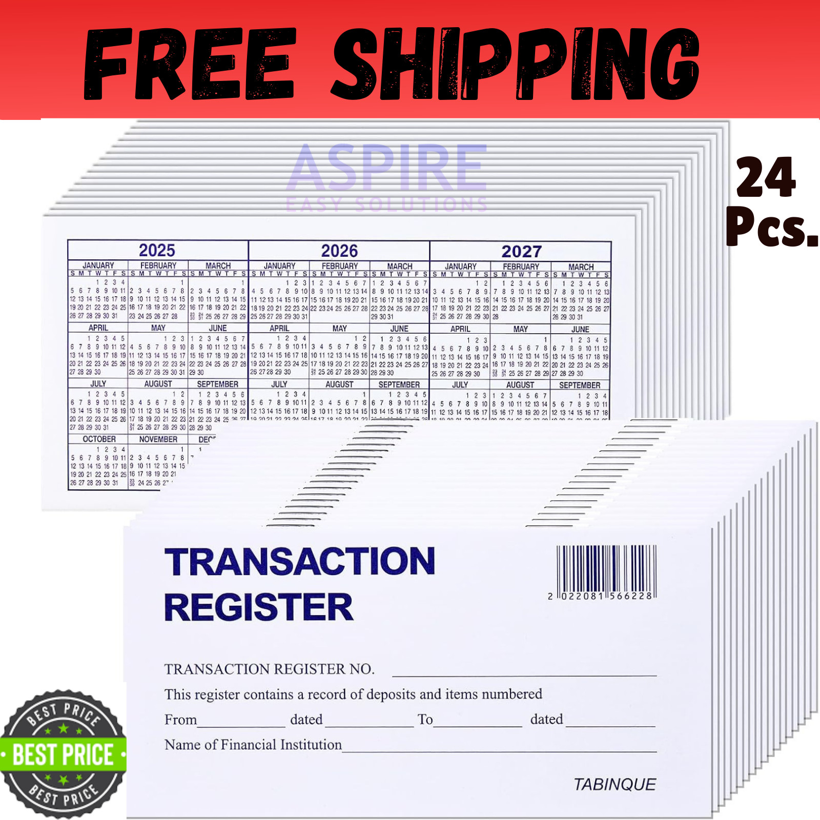 24 PCS Check Registers for Personal Checkbook, Easy to Read Checkbook Register