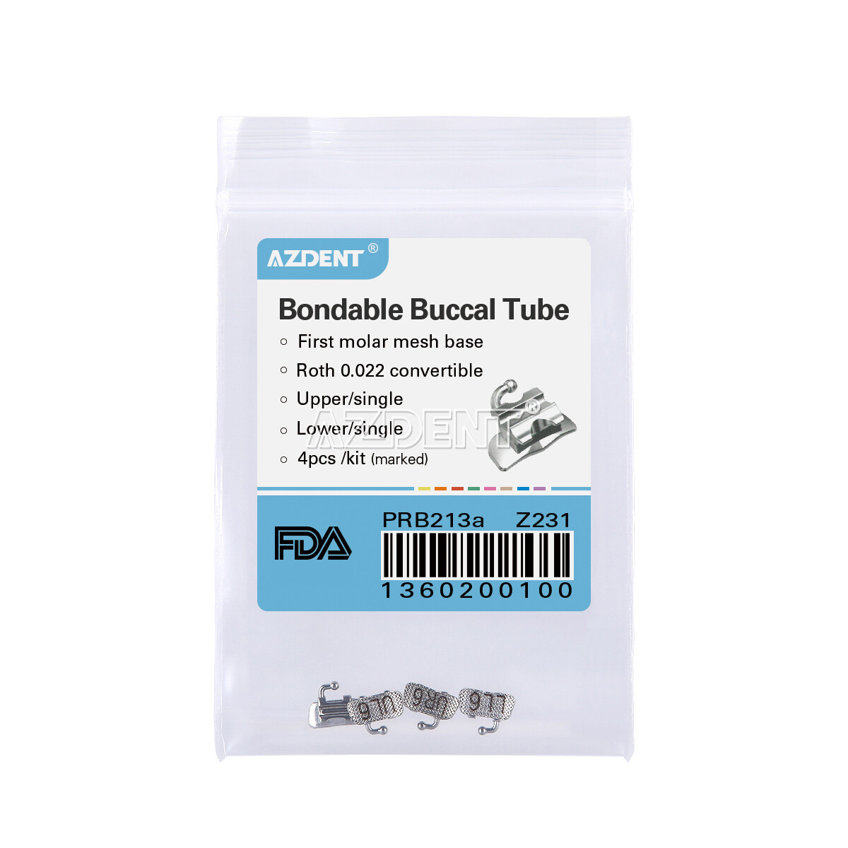 AZDENT Orthodontic Buccal Tubes 1st Molar Roth 022 Bondable Convertible Mesh