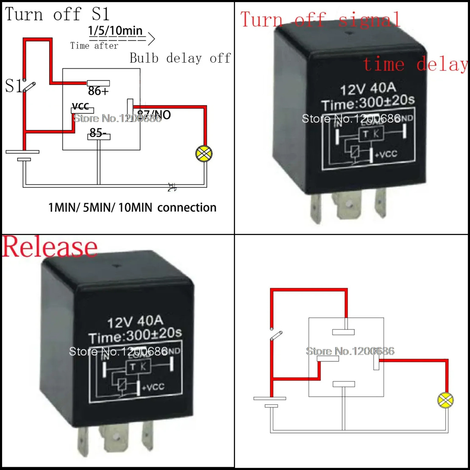 Time Delay Relay 12V Automotive Automatic 10S 1MIN 5MIN 10MIN Switch Turn Off