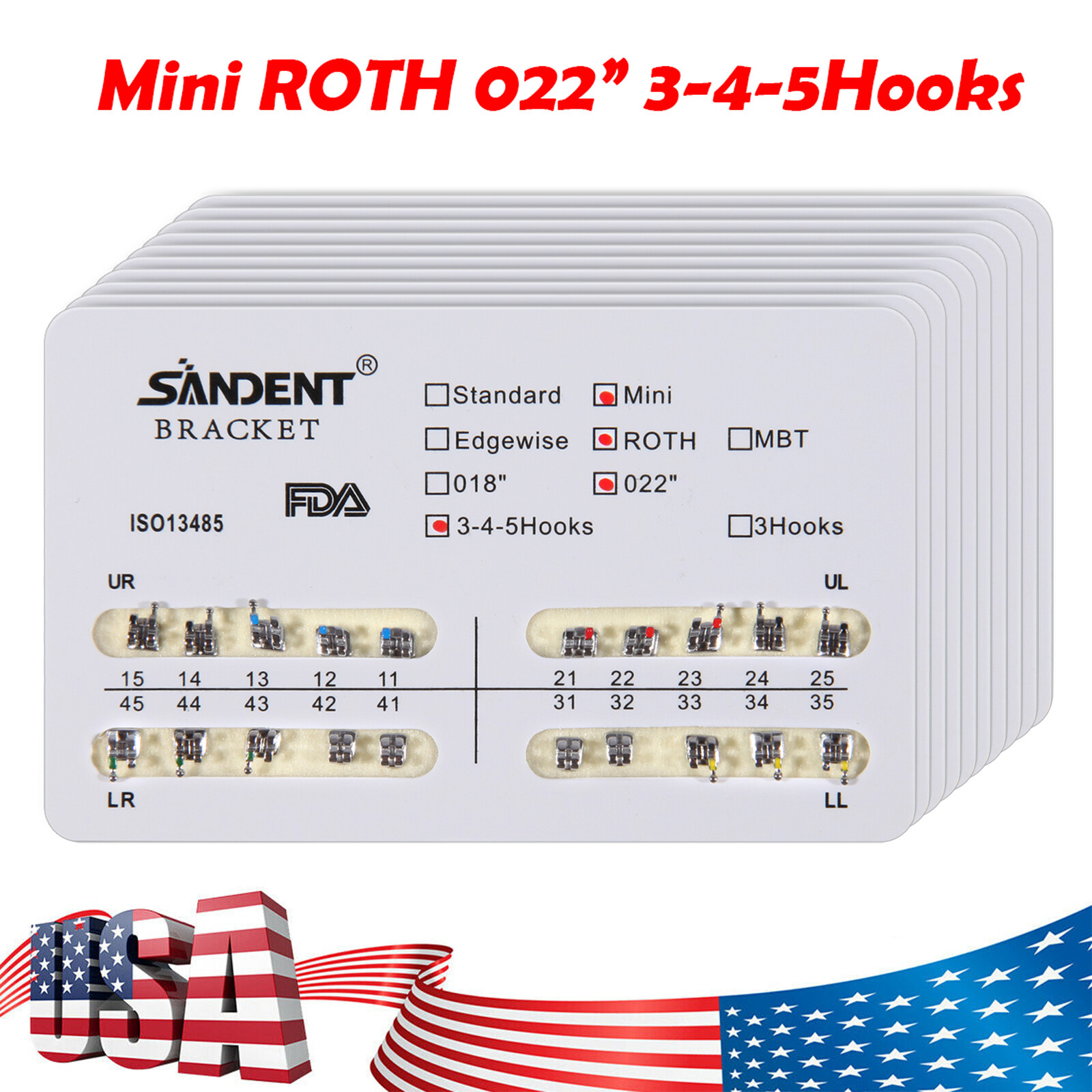 10Packs Dental Orthodontic Metal Brackets Braces Mini Roth.022 Hooks 345 Ortho