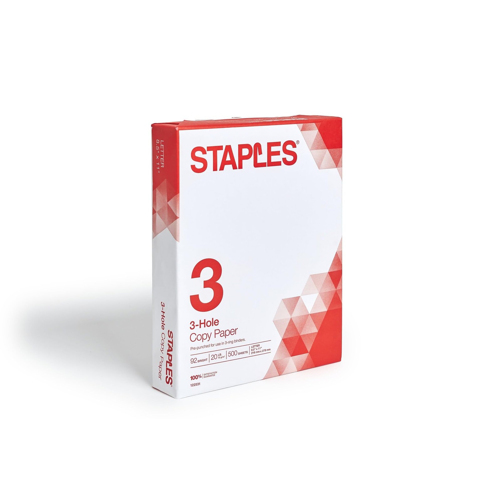 Staples 8.5-Inch X 11-Inch 3 Hole Copy Paper 20 Lbs. 92 500 Sheets, White