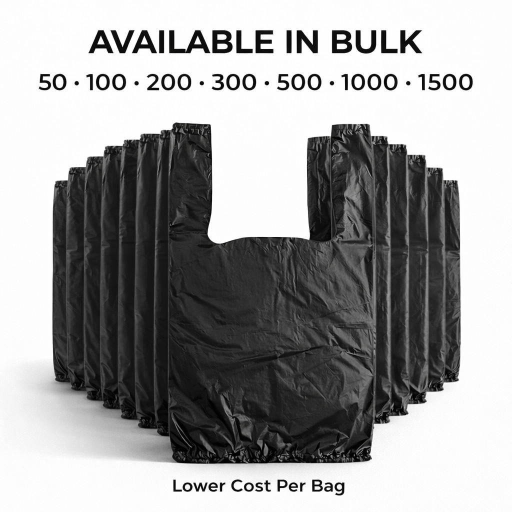 0.55 Mil Medium-Duty Black T-Shirt Bags XSmall 1/10 8x4x15 Bulk 50-1500