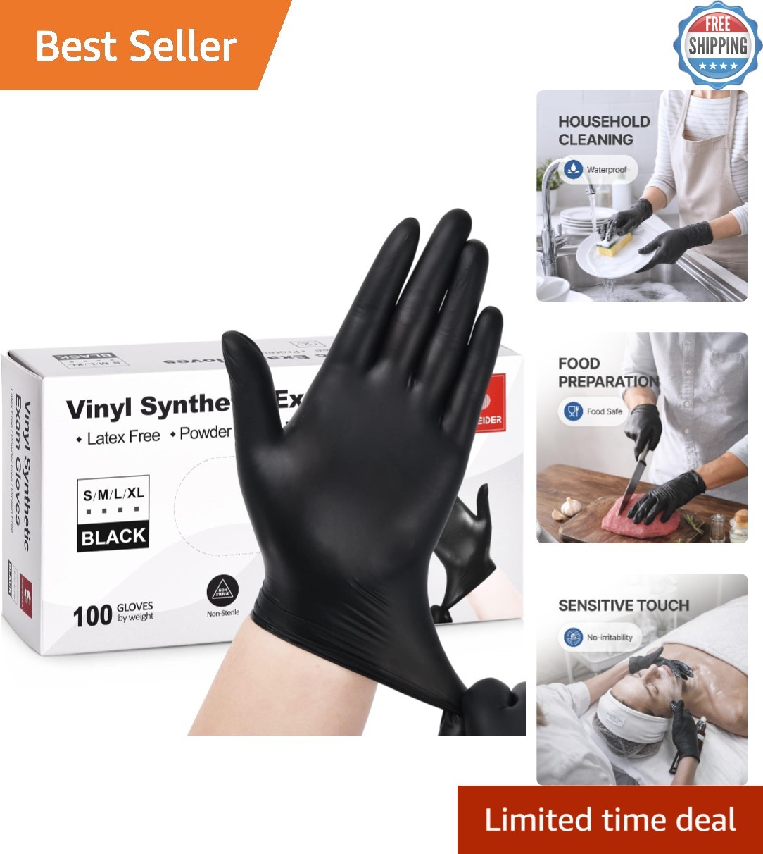 Vinyl Synthetic Exam Gloves – 4 Mil Latex-Free, Food Safe & Waterproof XL (10…