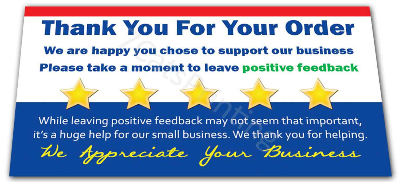 100 Thank You Supporting Our Small Business Cards for eBay Purchase Order Notes