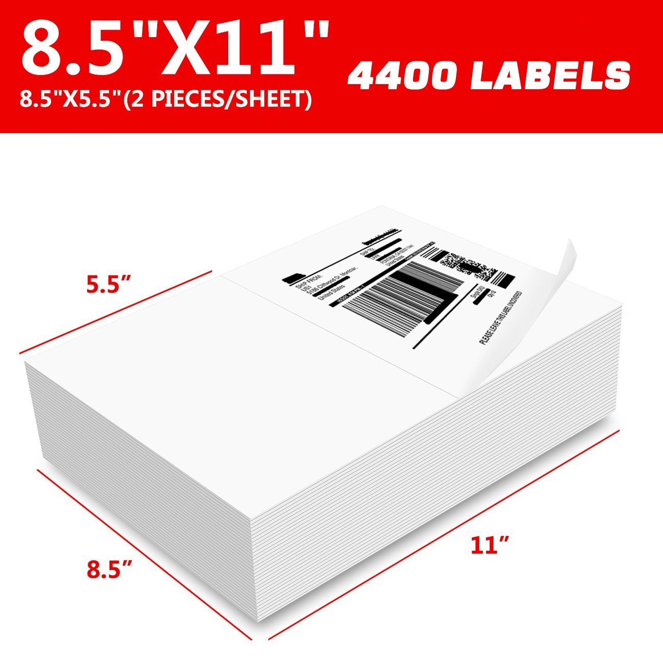 1000-4000 Premium 8.5X 5.5″ Half Sheet Self Adhesive Shipping Labels 2 Per Sheet