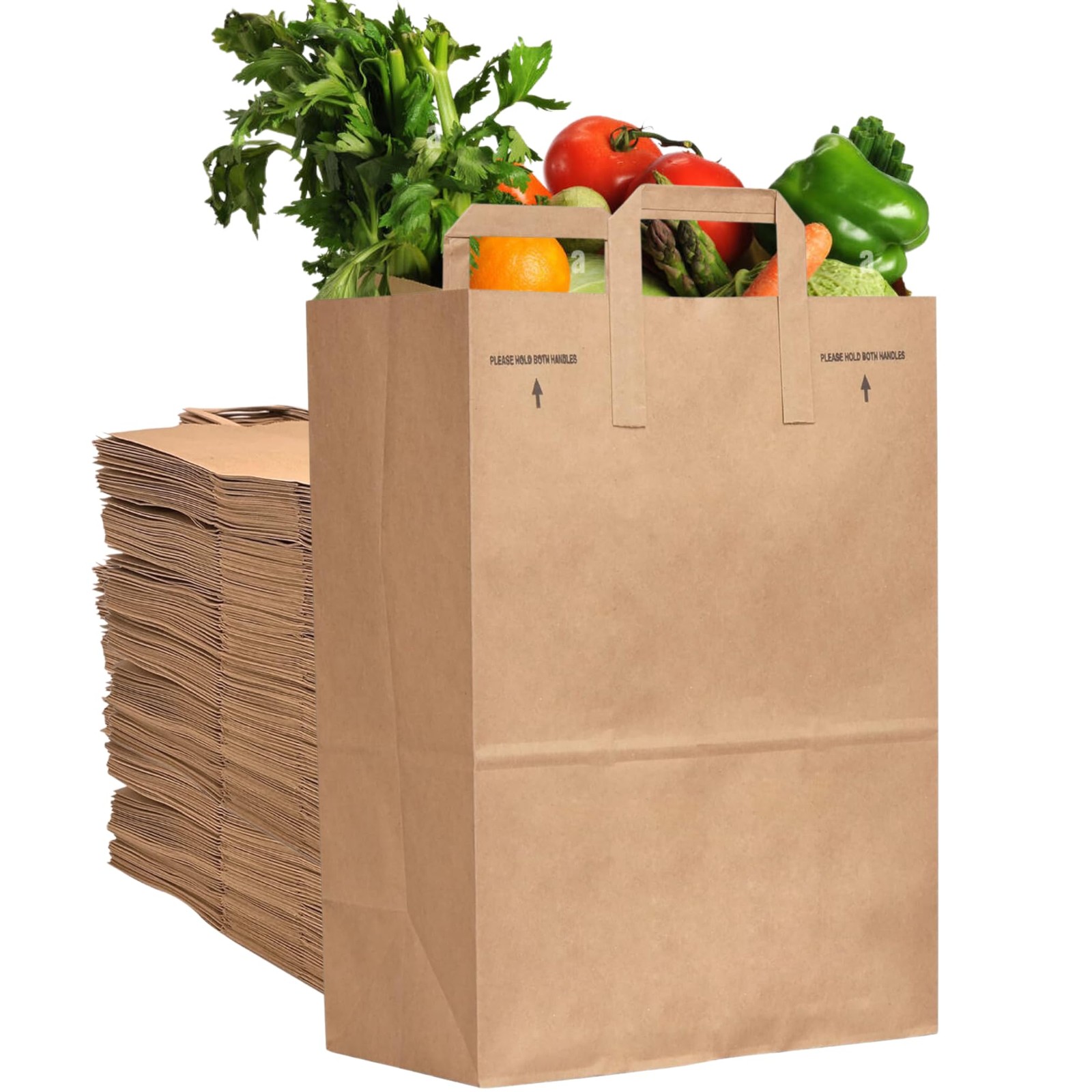 70# 50 Pcs Brown Paper Grocery Bags 12x7x17 – Heavy Duty Large Paper Bags wit…
