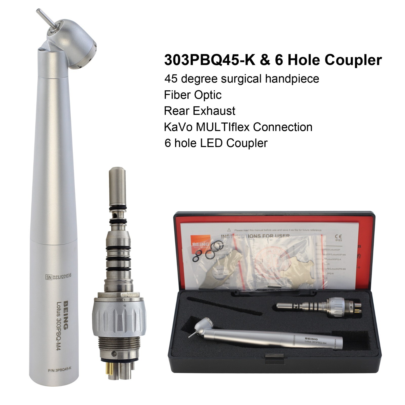BEING Dental 45 Degree Surgical Handpiece High Speed Kavo NSK Coupler 4 6 Holes