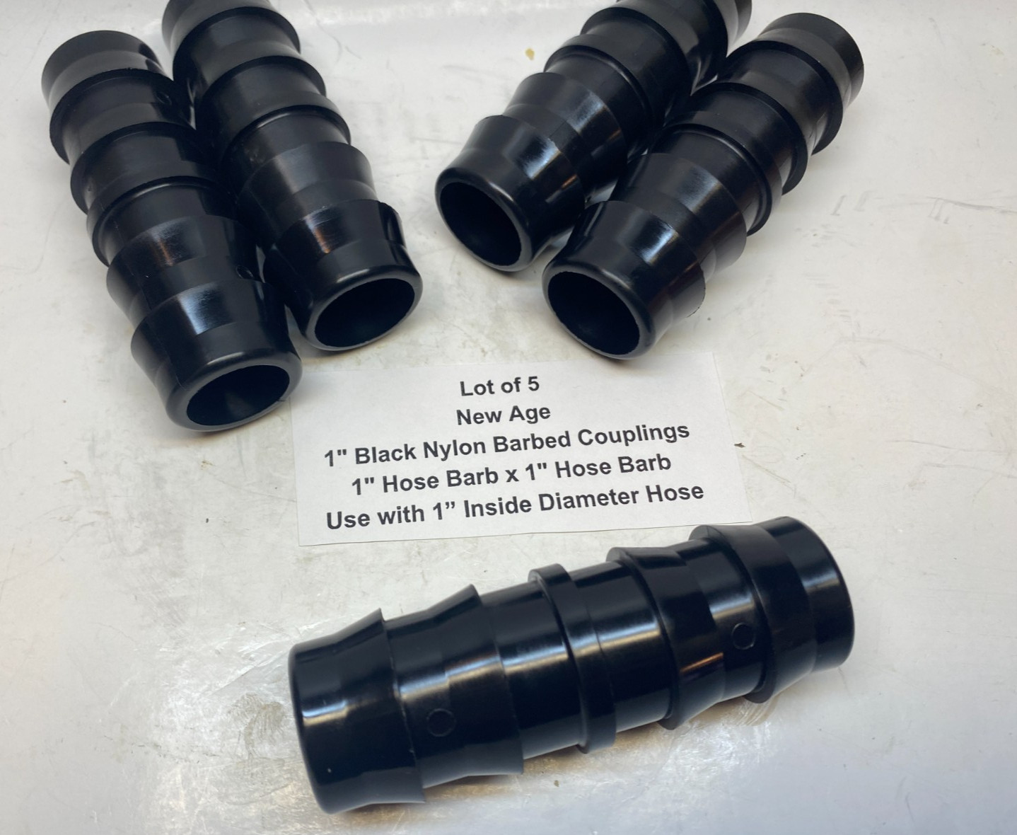 (Qty 5) New Age 1″ Black Nylon Barbed Coupling (1″ Hose Barb x 1″ Hose Barb)