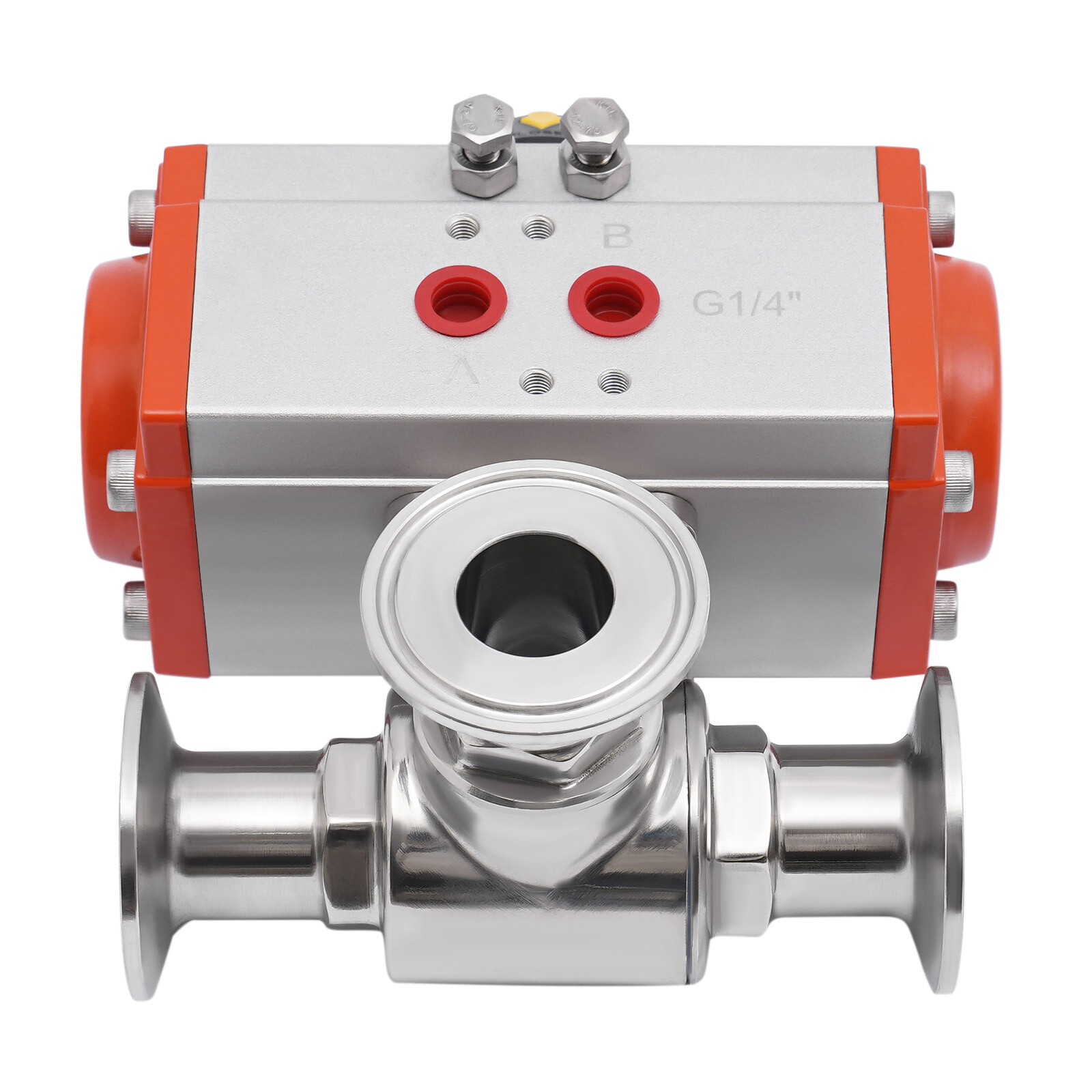 Three way L-port Tri-Clamp Pneumatic Ball Valve 1″ Sanitary Stainless 304 NEW