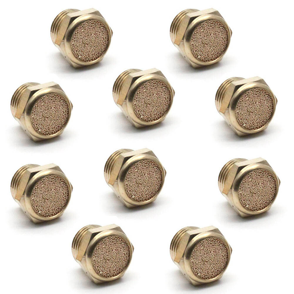 10Pcs Brass Sintered Bronze Breather Vent Flat Pneumatic Muffler Filter 1/8″ NPT
