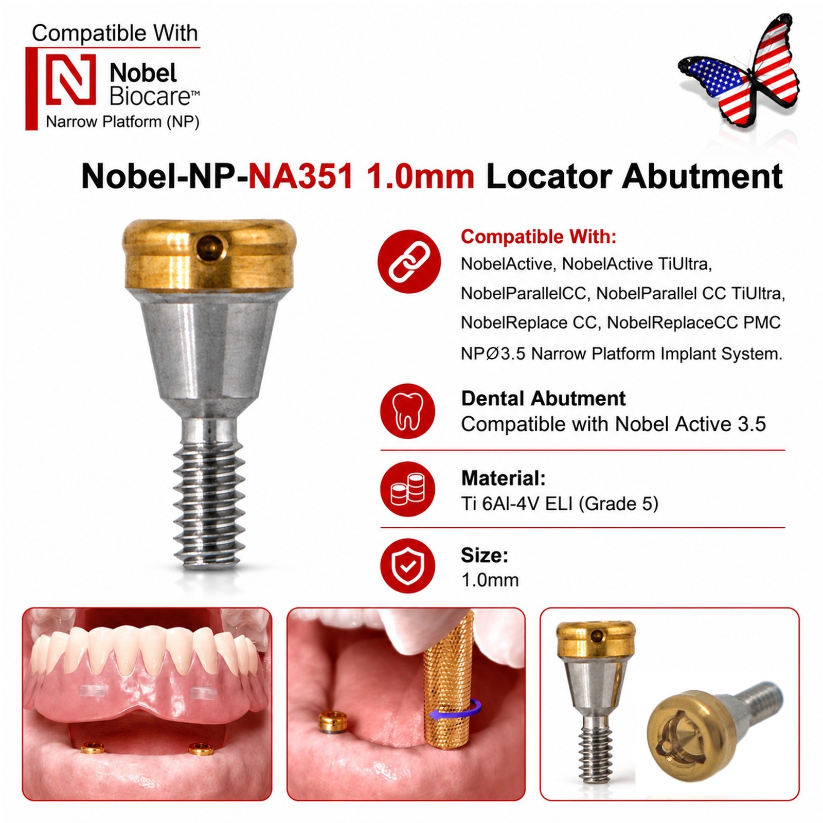 US Dental ZEST Locator Tapered Abutment Nobel Active NP & RP Conical Connection