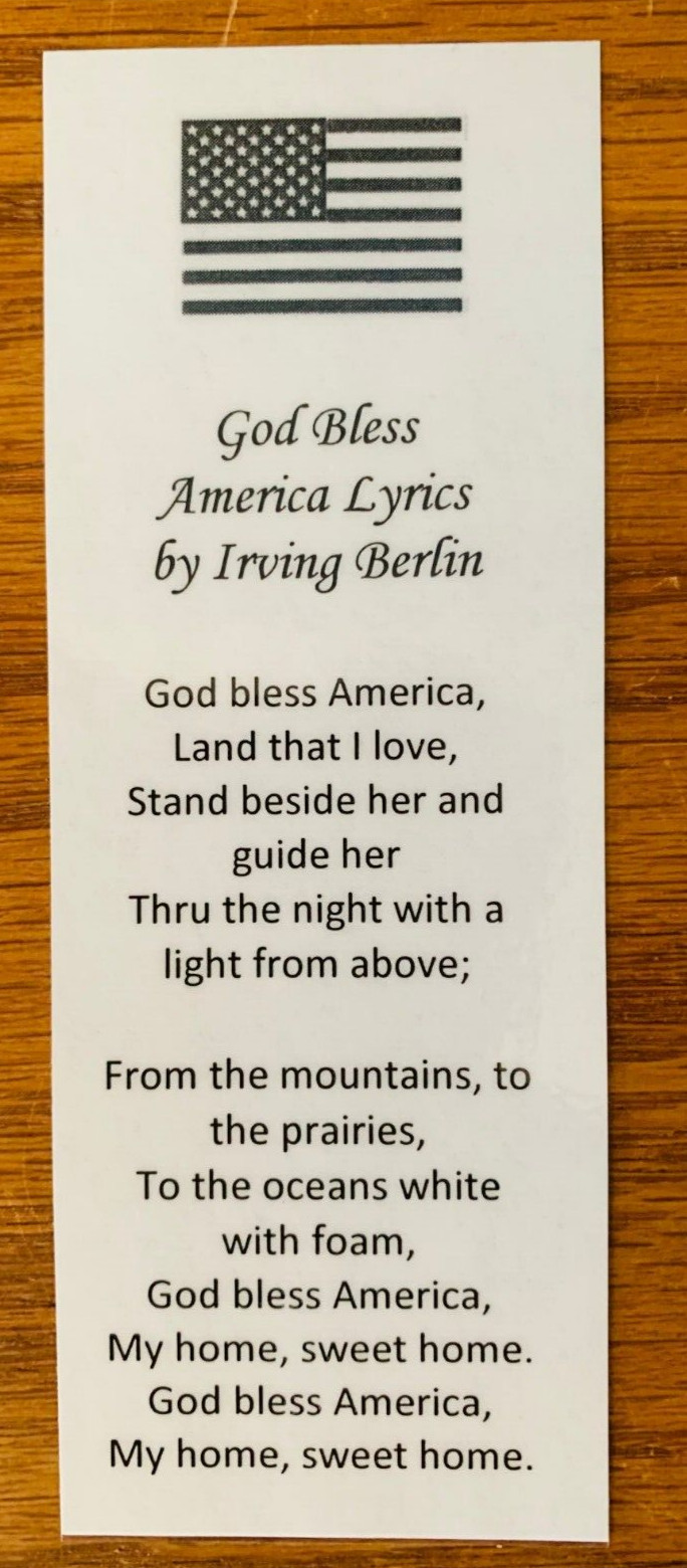 God Bless America Lyrics by Irving Berlin Bookmark laminated New American Flag