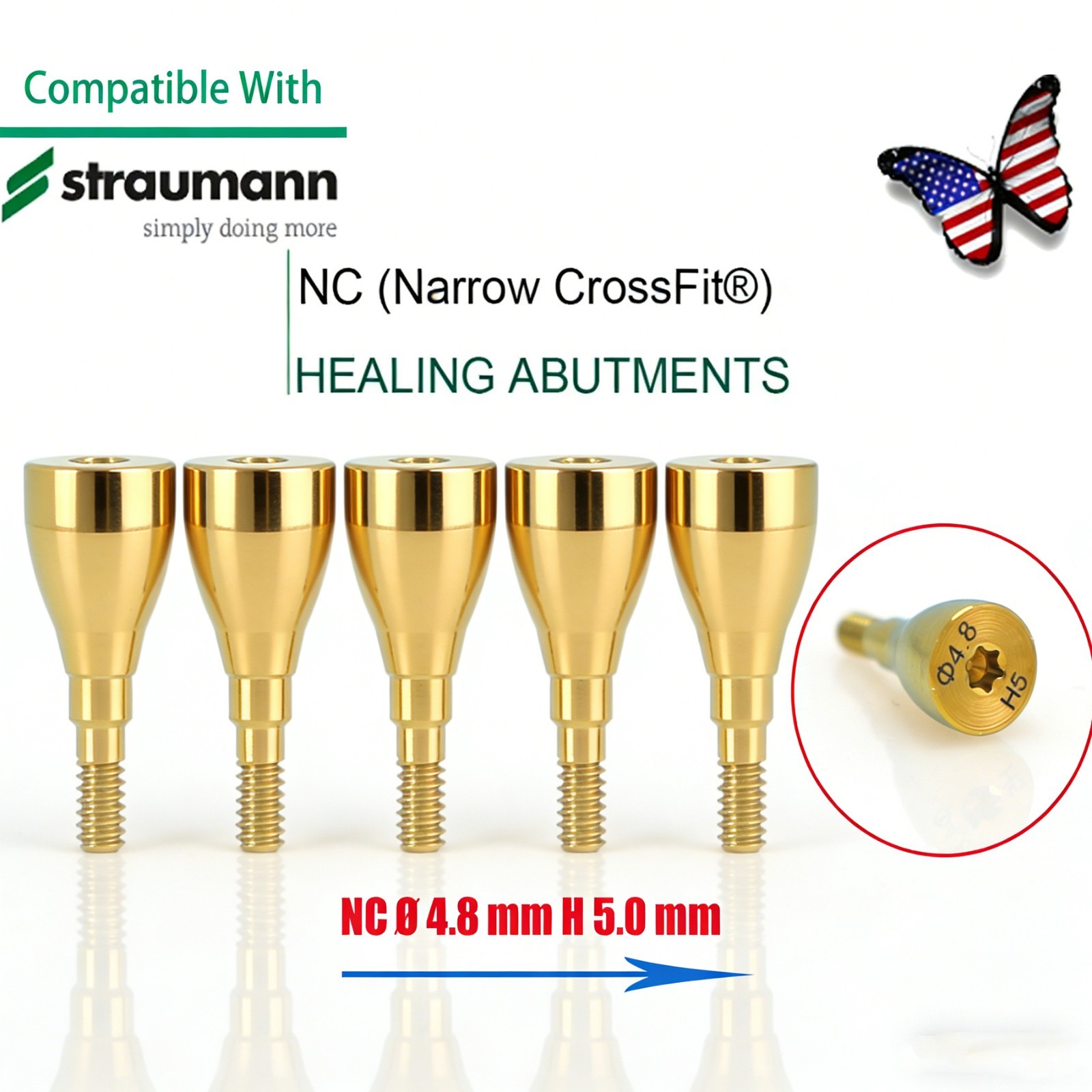 US 5Pc Fit Straumann Titanium NC Healing Abutment & Closure Cover Cap ITI BL/BLT