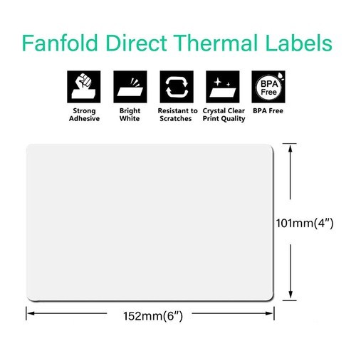 500/Stack 4×6 Fanfold Direct Thermal Shipping Labels Perforated Mailing Labels