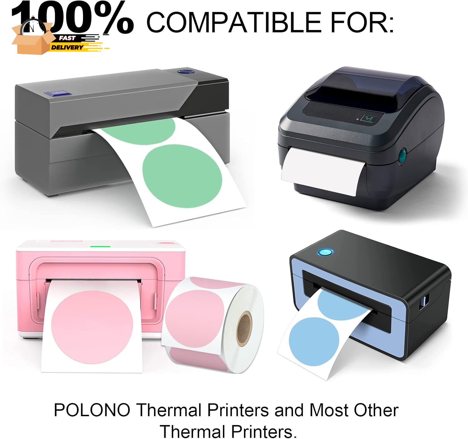 2″ 750 Labels Circle Direct Thermal Stickers Labels Roll Compatible Wi