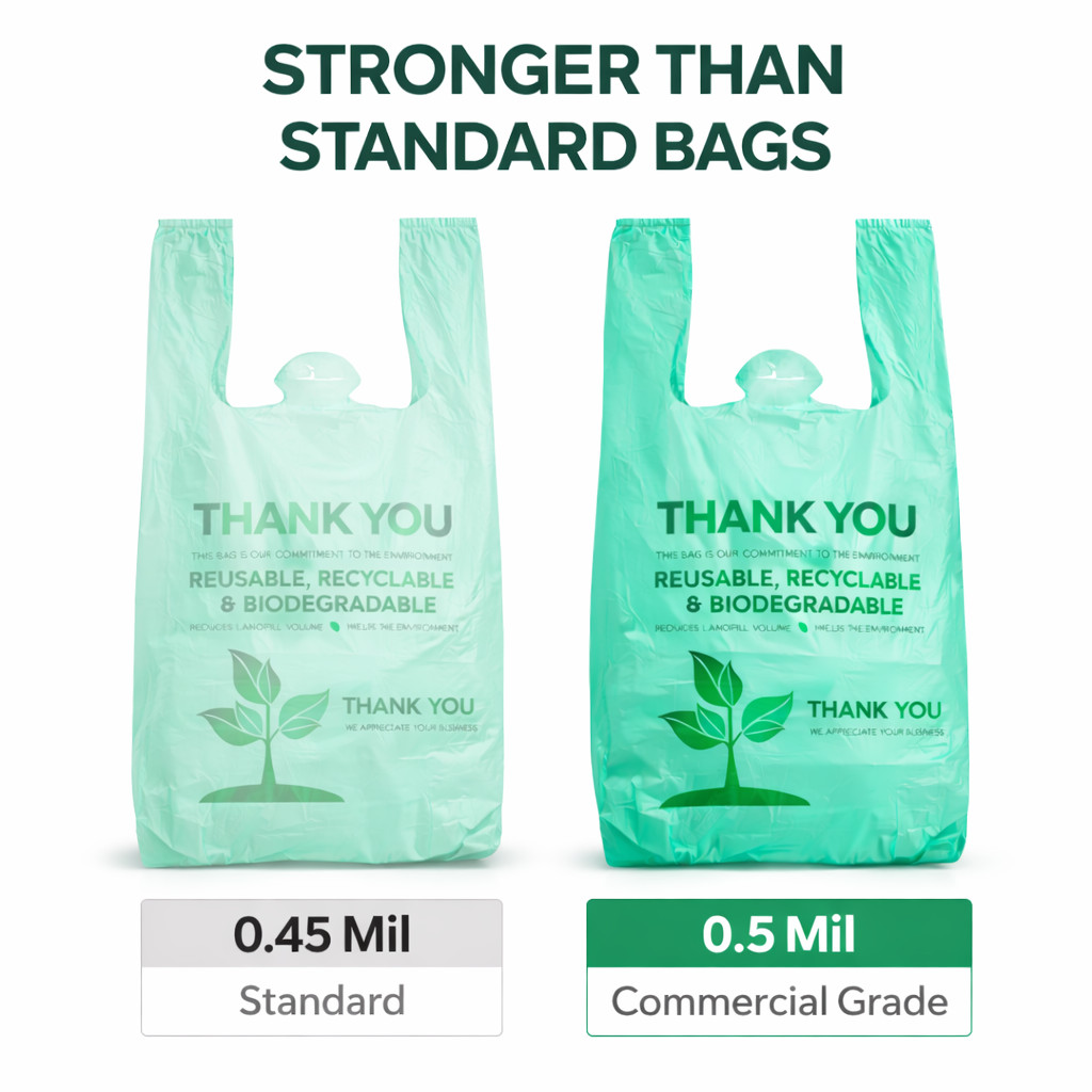 Bags 1/6 Large 22 x 6.5 x 12 Biodegradable T-Shirt Plastic Grocery Shopping Bags