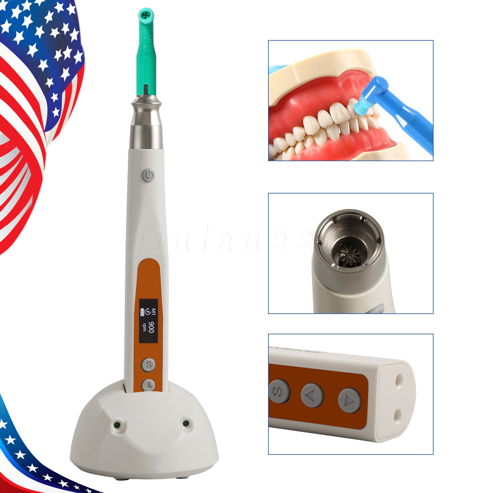Dental Cordless Electric Hygiene Prophy Handpiece 360° Swivel + 2 Prophy Angles