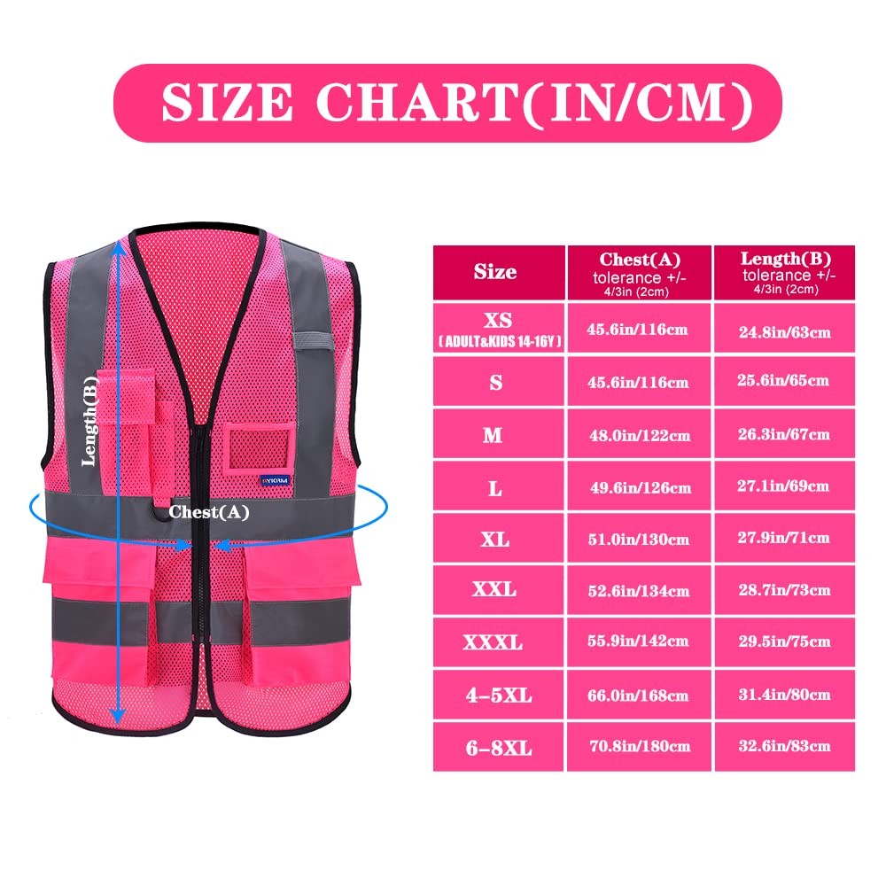 Xsmall Pink High Visibility Mesh Safety Reflective Vest With Pockets And Zipper