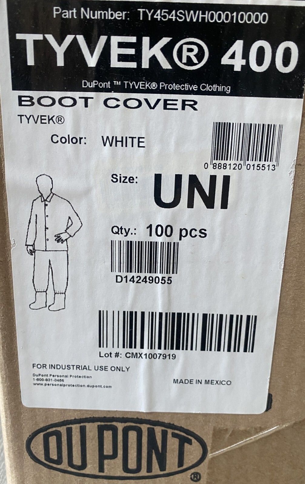 Box of 100 pcs DuPont Tyvek 400 Boot Cover TY454SWH00010000 White Universal Size