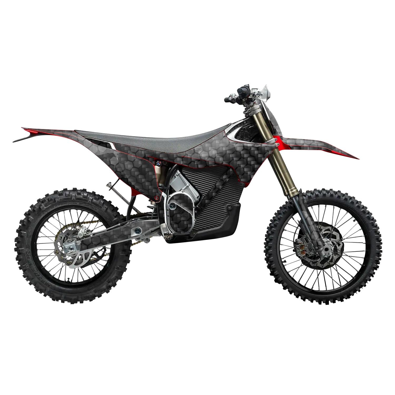Carbon Fiber Stark Varg MX 2023-2025 Graphics Kit Wrap – Black Hexa Camo – Varg