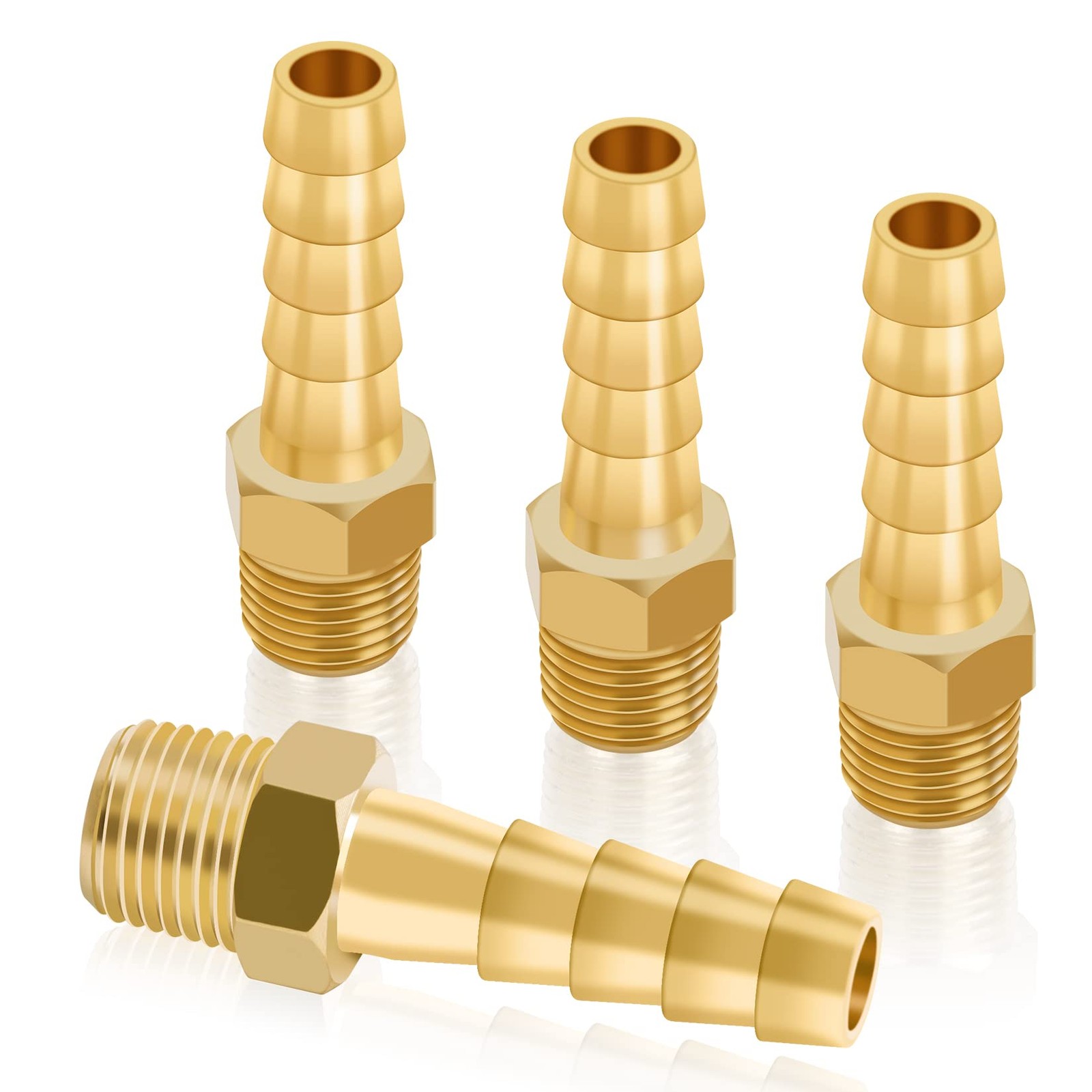 KOOTANS 4pcs Brass Hose Barb Fittings 1/4″ Hose Barb to 1/8 NPT Male Thread Air