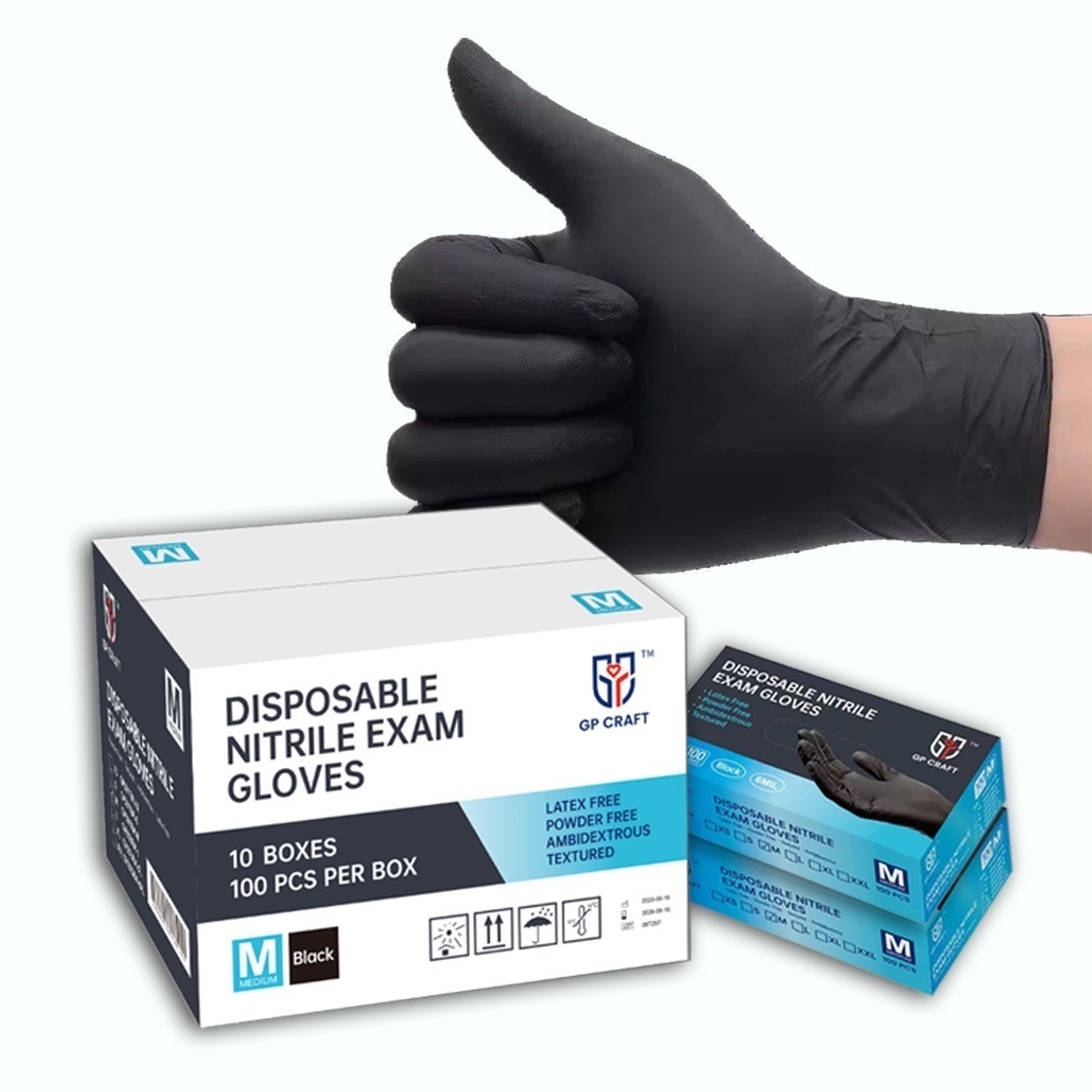 100 Pack Heavy Duty Black 6Mil Nitrile Disposable Gloves Latex-Free Powder-Free