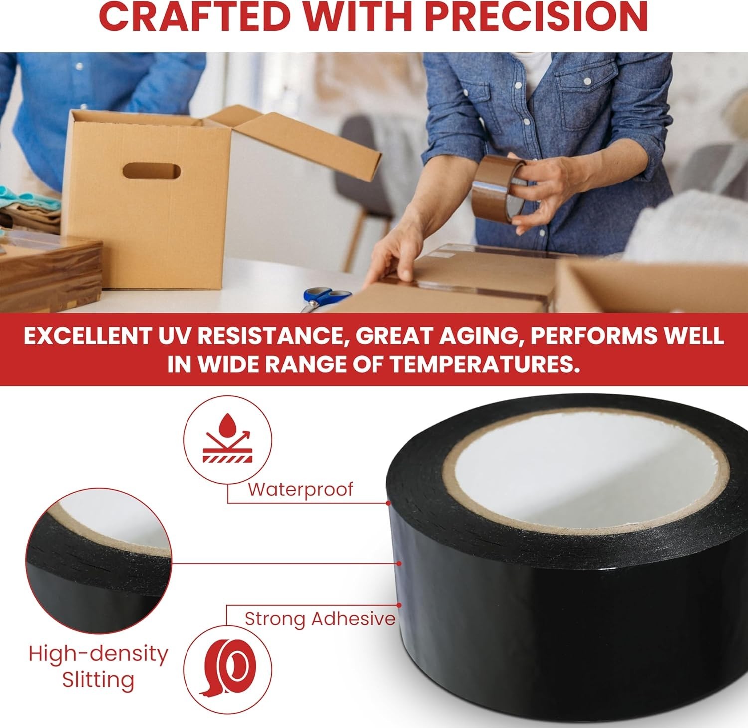 12 Rolls Black Carton Sealing Tape 2″ x 110 Yards Box Shipping Moving Tape 2 Mil