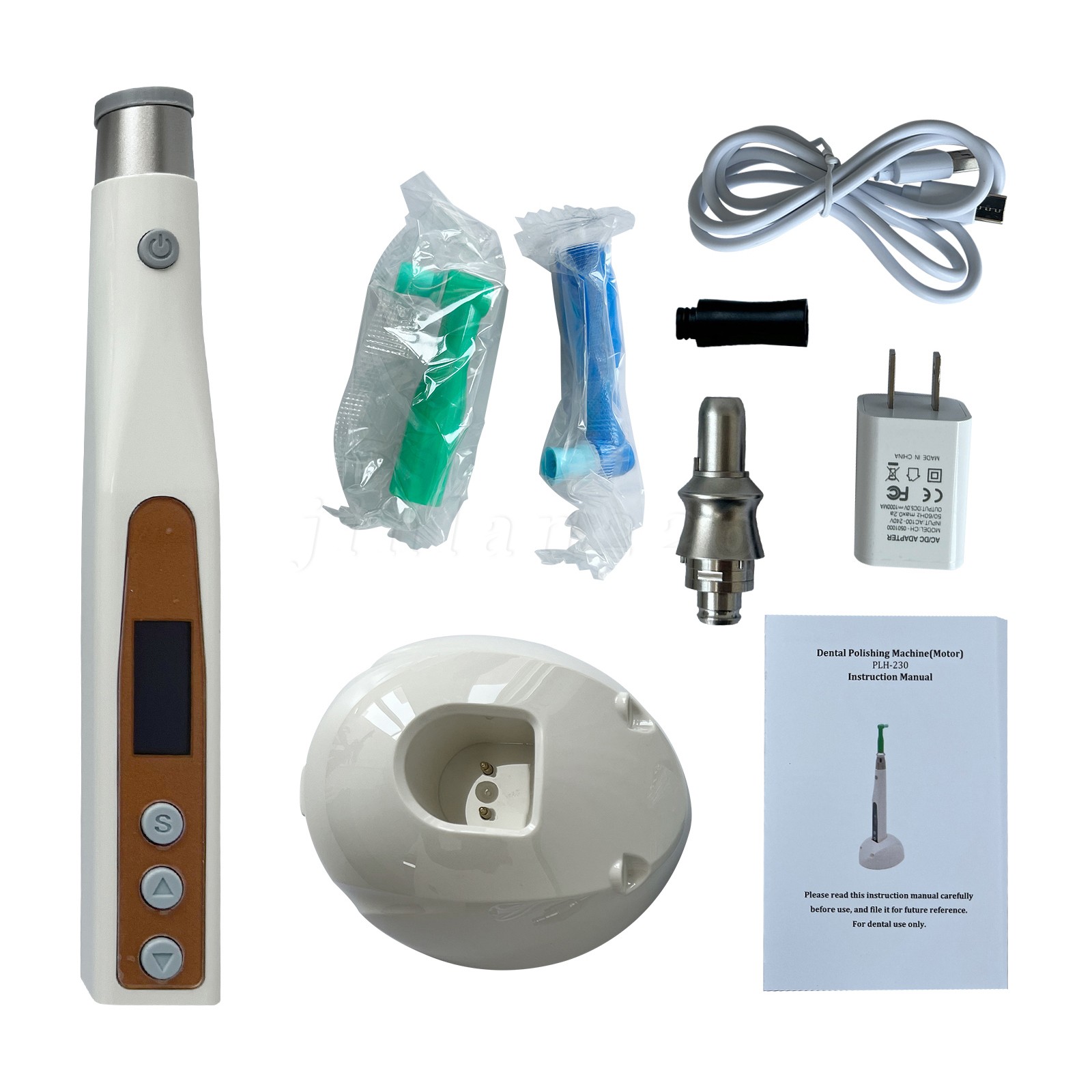 Dental Cordless Electric Hygiene Prophy Handpiece 360° Swivel + 2 Prophy Angles