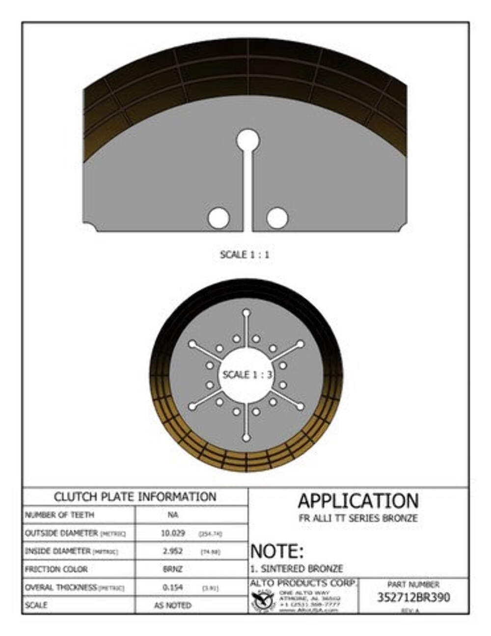 Friction Clutch ALLISON 23010871 Replaced by Alto # 352712BR390