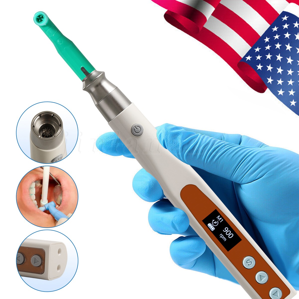 Dental Cordless Electric Hygiene Prophy Handpiece 360° Swivel + 2 Prophy Angles